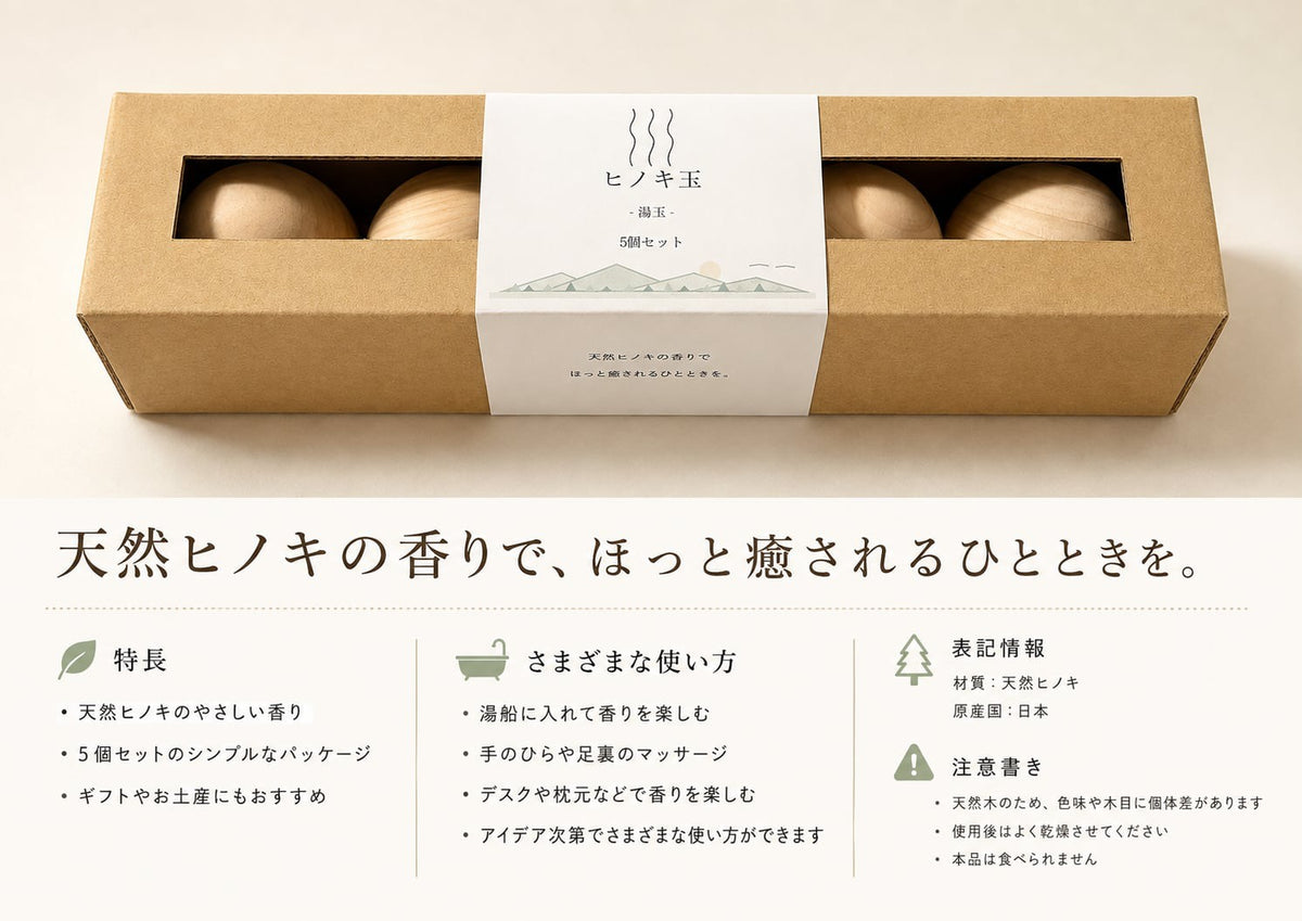 ヒノキ玉― 湯玉 ― 天然ヒノキを楽しむ 5個セット