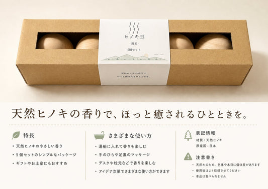 ヒノキ玉― 湯玉 ― 天然ヒノキを楽しむ 5個セット